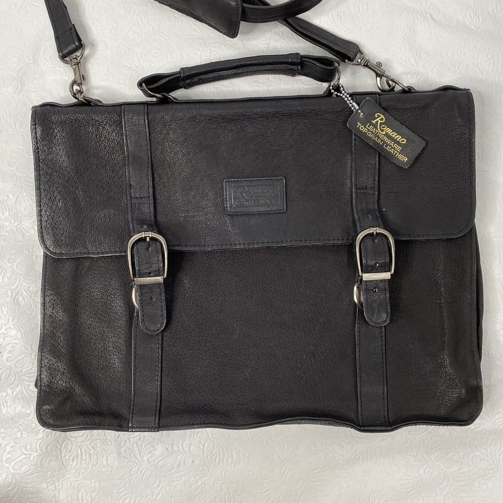 Roma Black Leather Briefcase - Men Bags Briefcases